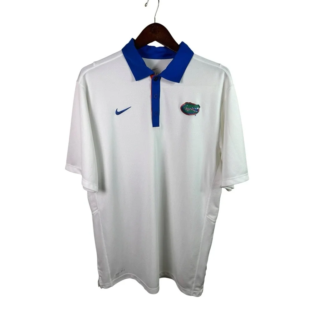 Florida Gators Shirt Polo Mens Large White NCAA Football Nike Dri Fit